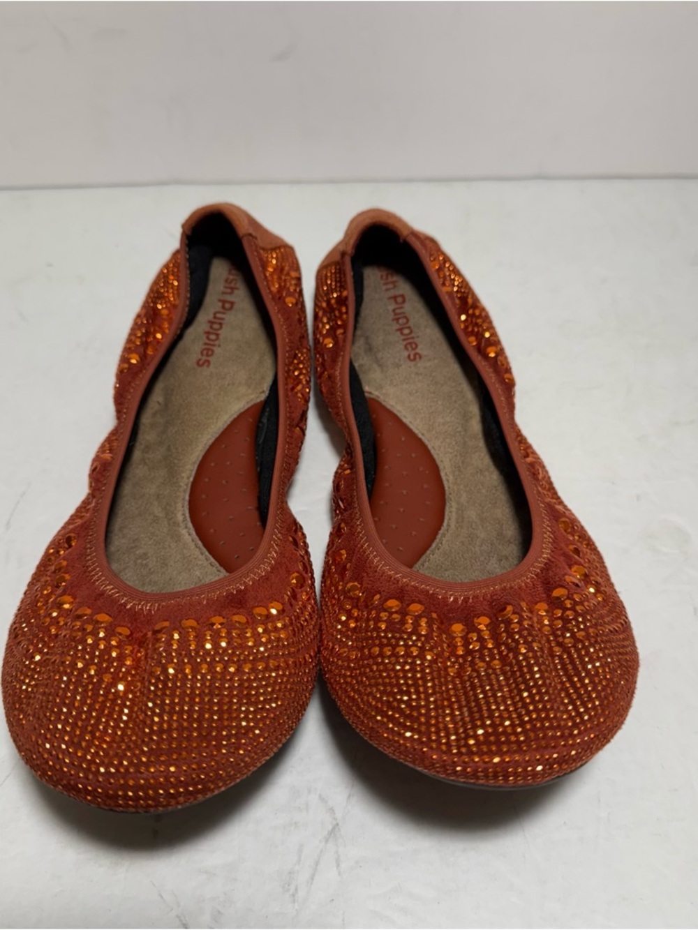 Hush Puppies Chaste Orange Sequin Stud Ballet Flats - Women's Size 7.5
